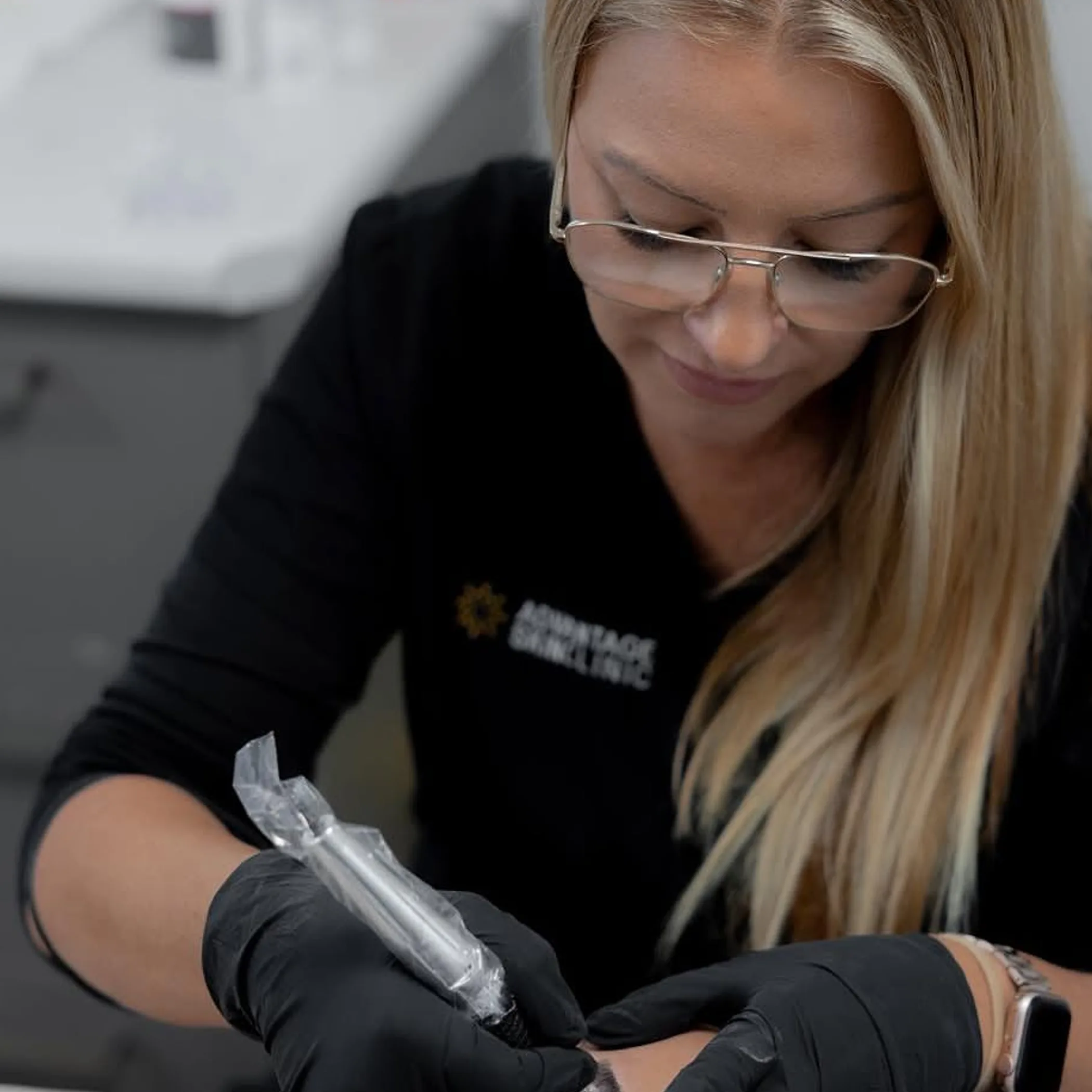 cosmetic eyebrow tattooing procedure close-up